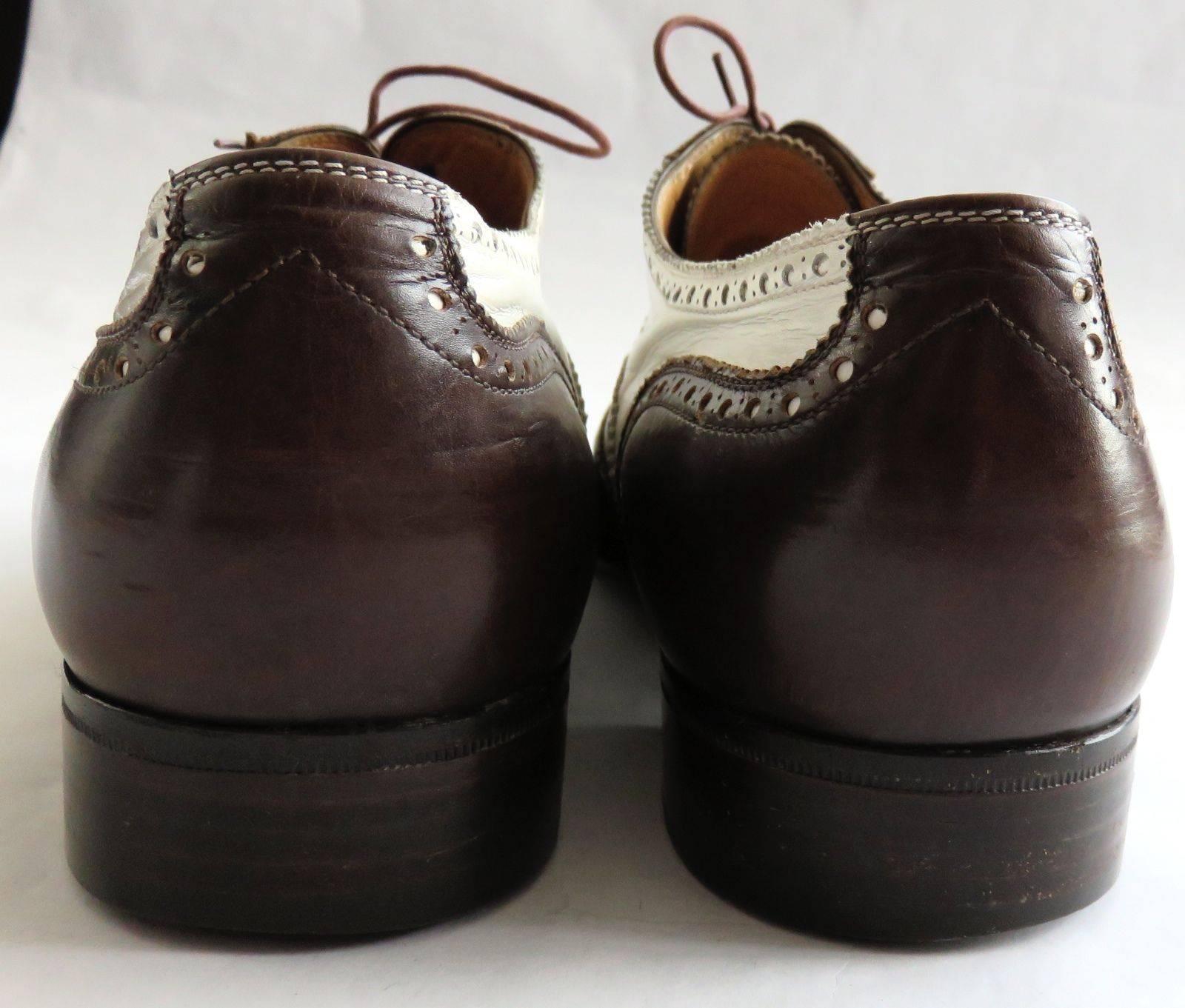 1970's GUCCI ITALY Men's monogram wing-tip brogue spectator dress shoes In Good Condition In Newport Beach, CA