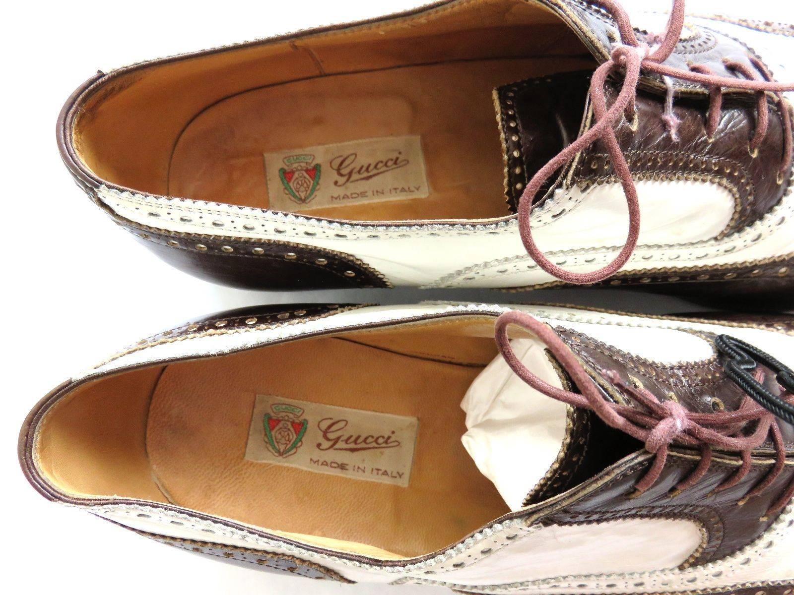 Women's or Men's 1970's GUCCI ITALY Men's monogram wing-tip brogue spectator dress shoes
