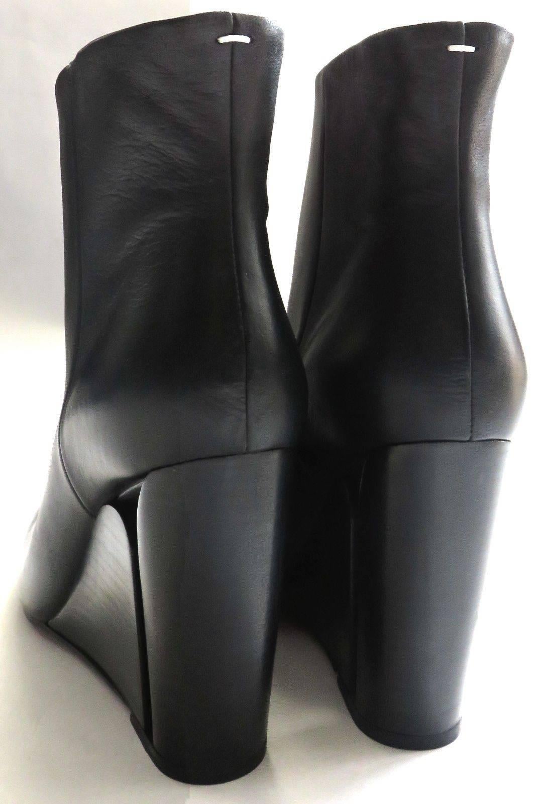 Women's New MAISON MARTIN MARGIELA Black Heel-in-heel leather boots