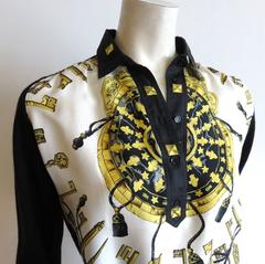 1980's HERMES PARIS 'Les Cles' Printed silk sweater top