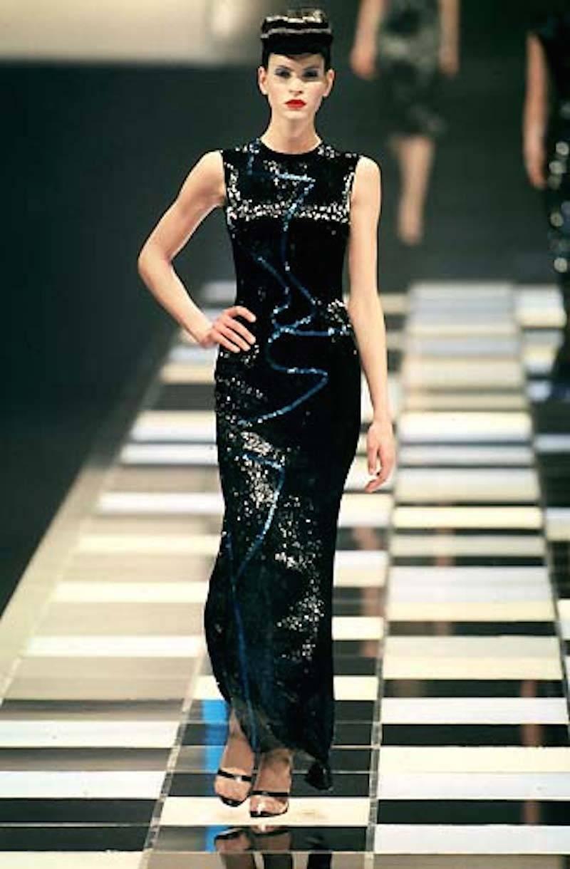A fine, and rare, Autumn/Winter, 1998 ALEXANDER MCQUEEN for GIVENCHY COUTURE 'Blade Runner Collection' evening gown.

Documented, couture, evening gown by the late Alexander McQueen.

Excellent condition evening gown, completely covered in