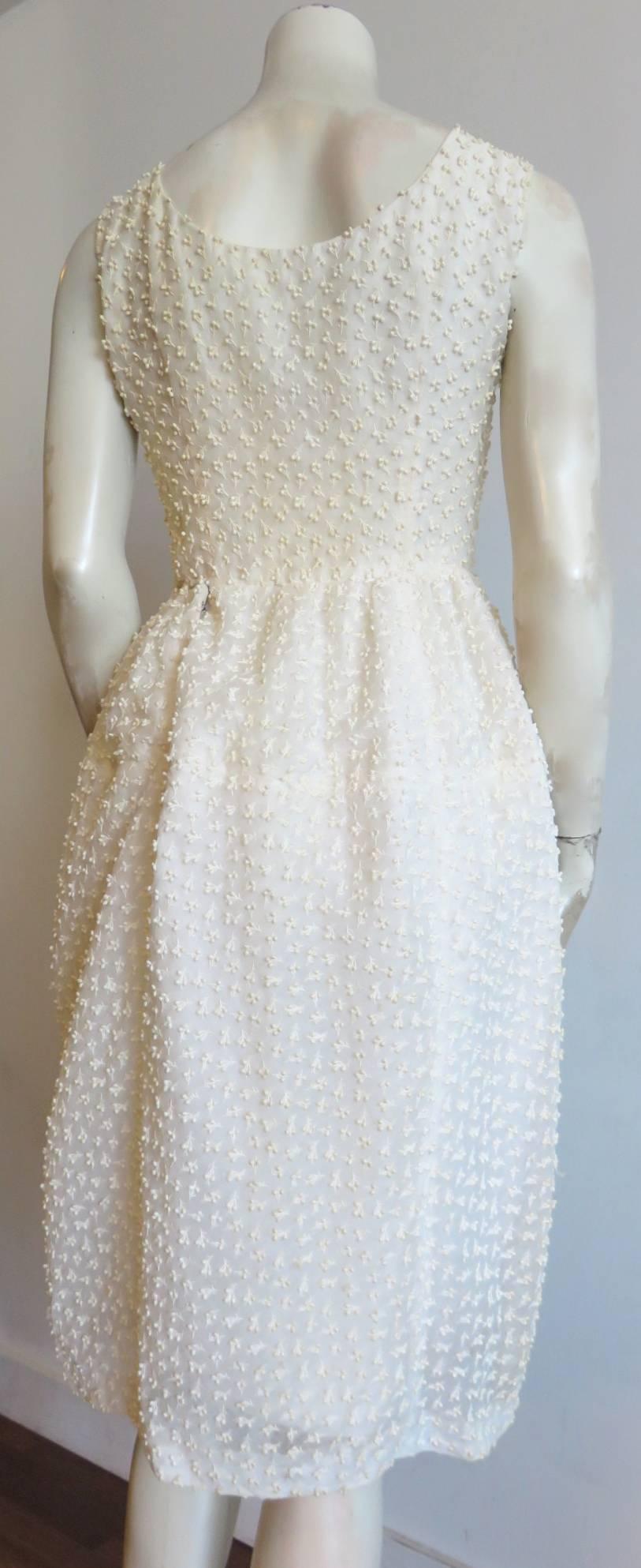 1960's GIVENCHY HAUTE COUTURE Embroidered voile cocktail dress  For Sale 3