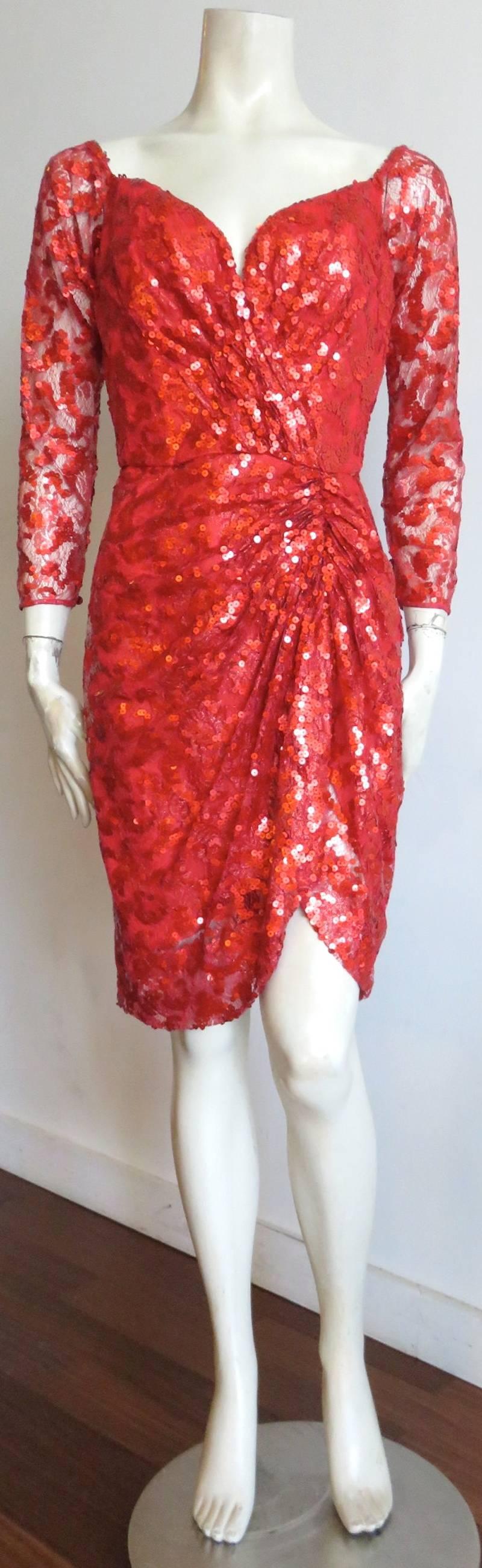 1980's VICKY TIEL COUTURE Sequin & lace cocktail dress In Excellent Condition In Newport Beach, CA