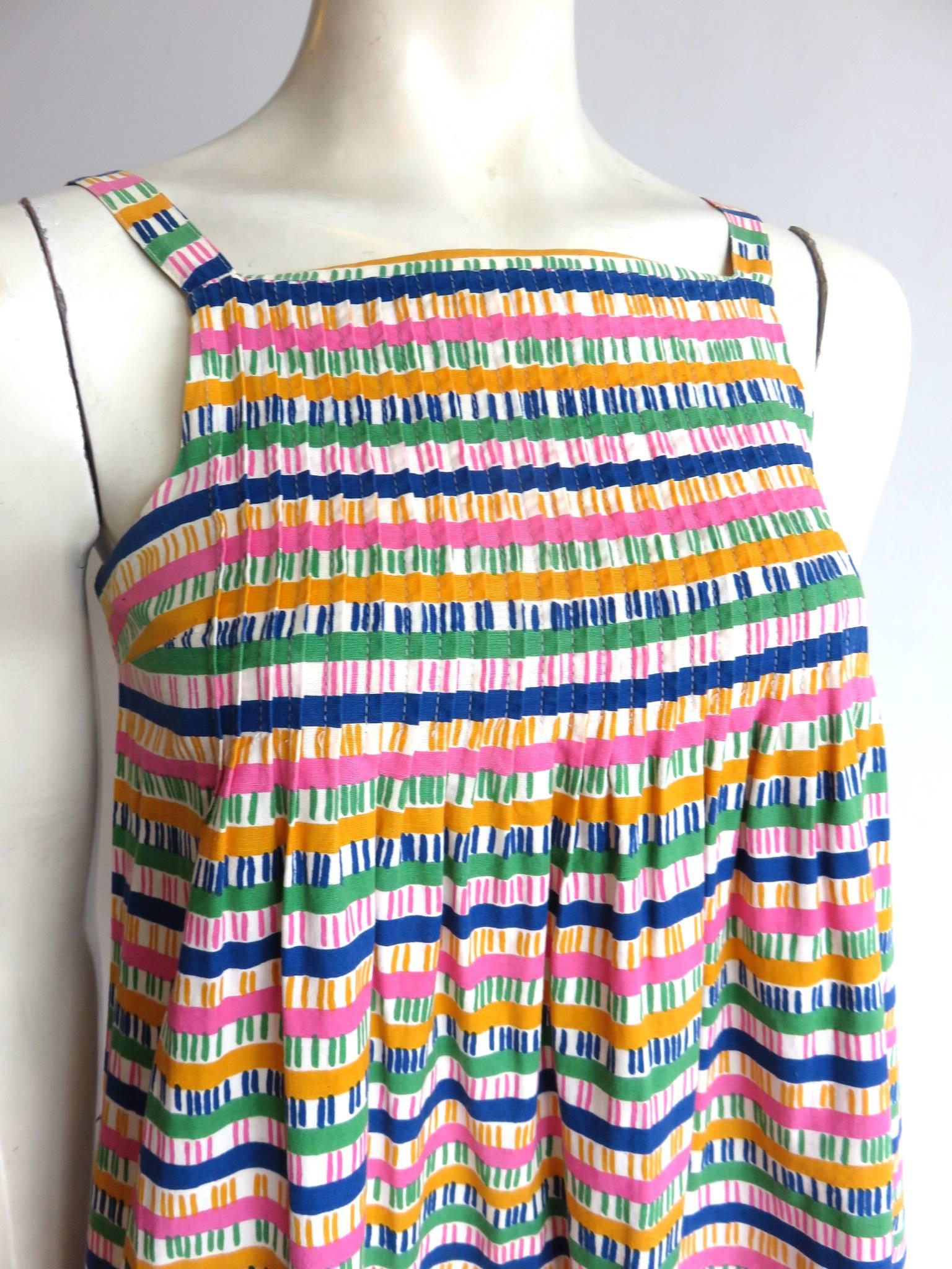 Beige 1970's MERIMEKKO Printed cotton poplin sun dress