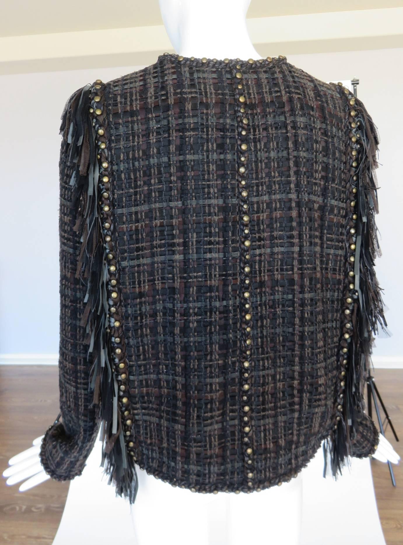 2014 CHANEL Paris-Dallas Leather Tweed Fringe Jacket 4