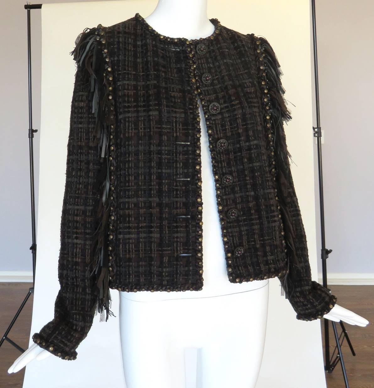 2014 CHANEL Paris-Dallas Leather Tweed Fringe Jacket 1