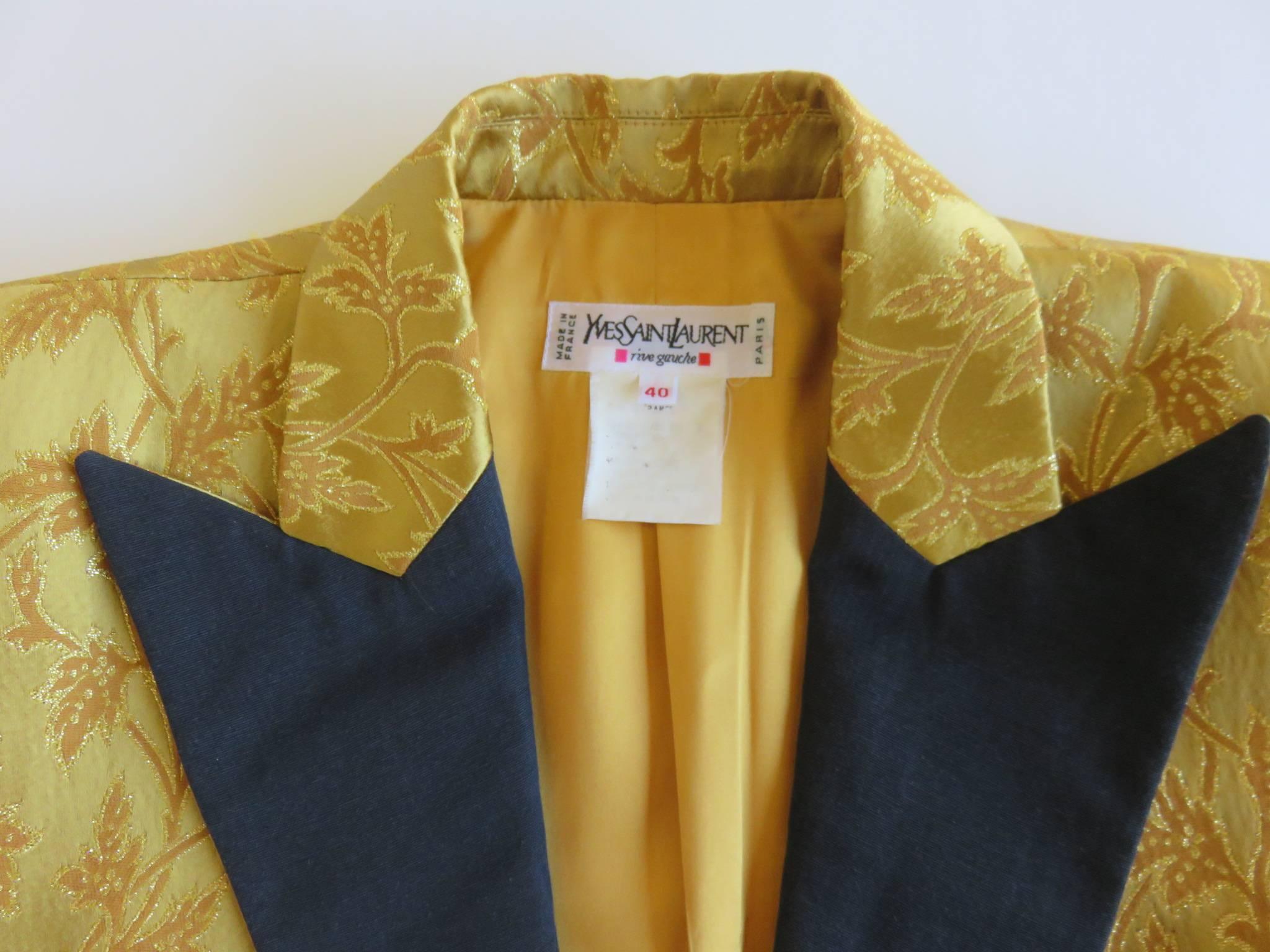 1990's YVES SAINT LAURENT Rive Gauche Brocade Tuxedo Jacket For Sale 1