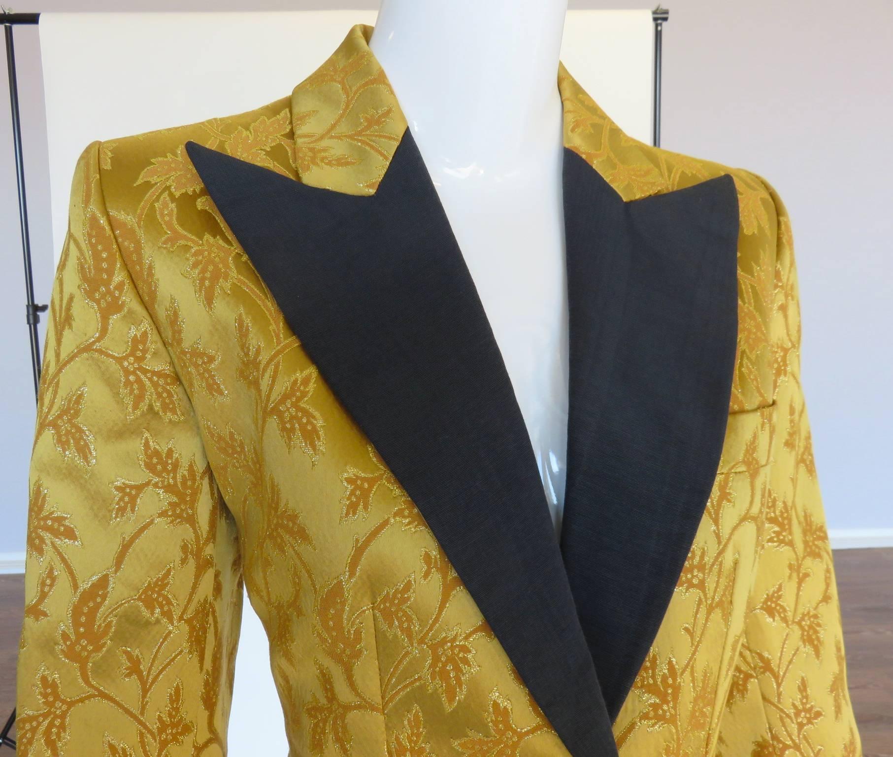 Brown 1990's YVES SAINT LAURENT Rive Gauche Brocade Tuxedo Jacket For Sale