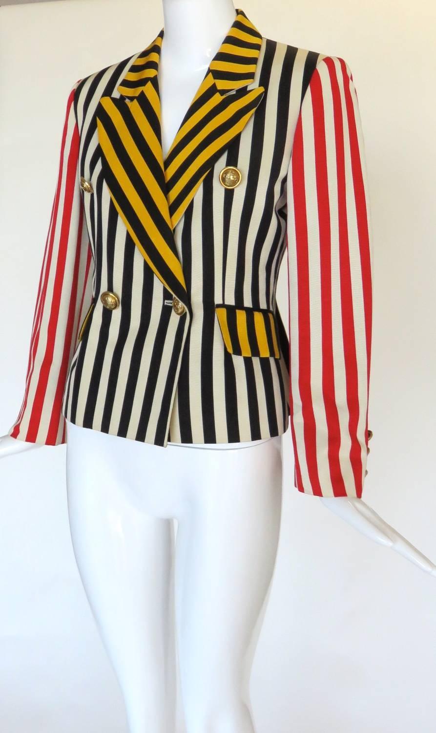 Early 2000's MOSCHINO Striped Faille Blazer Jacket In Good Condition For Sale In Newport Beach, CA
