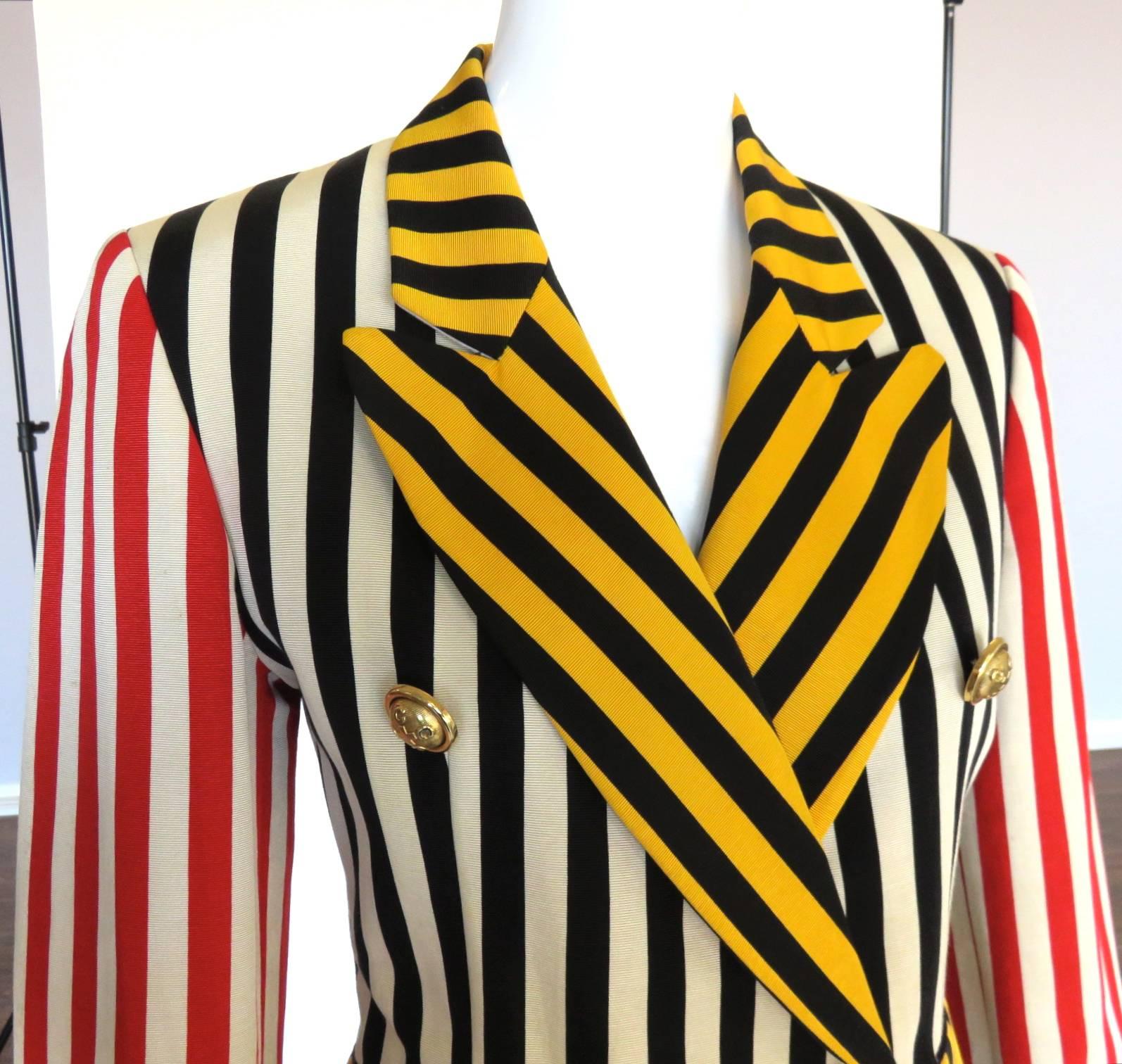 Beige Early 2000's MOSCHINO Striped Faille Blazer Jacket For Sale
