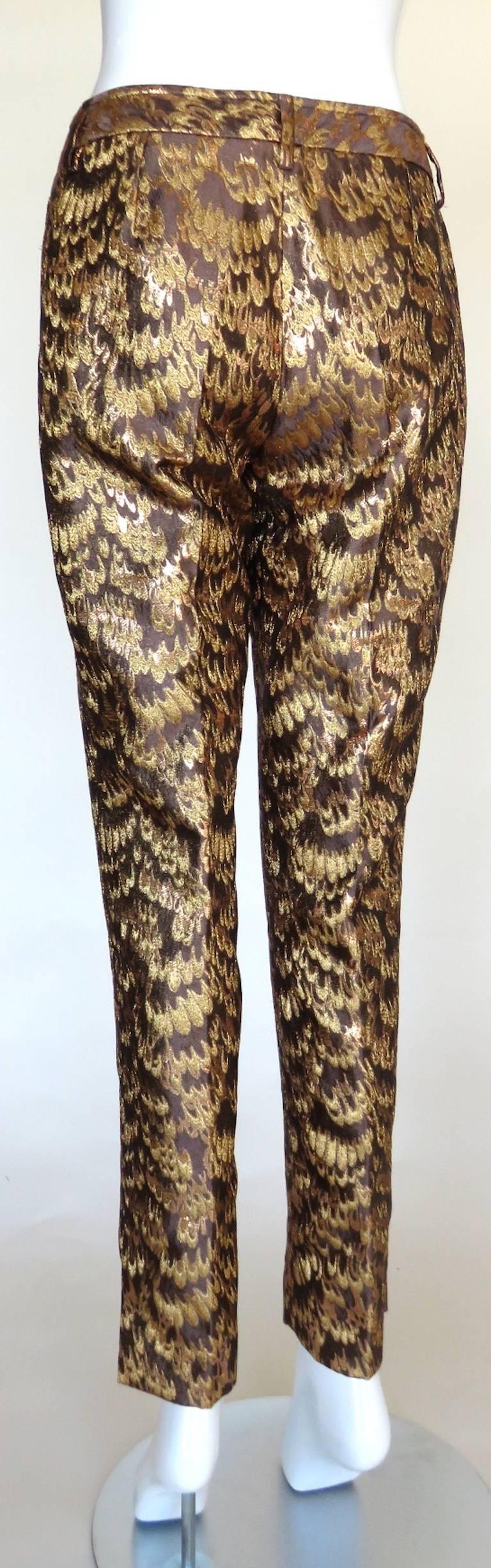 DOLCE & GABBANA Golden brocade feather jacquard pants In Excellent Condition For Sale In Newport Beach, CA