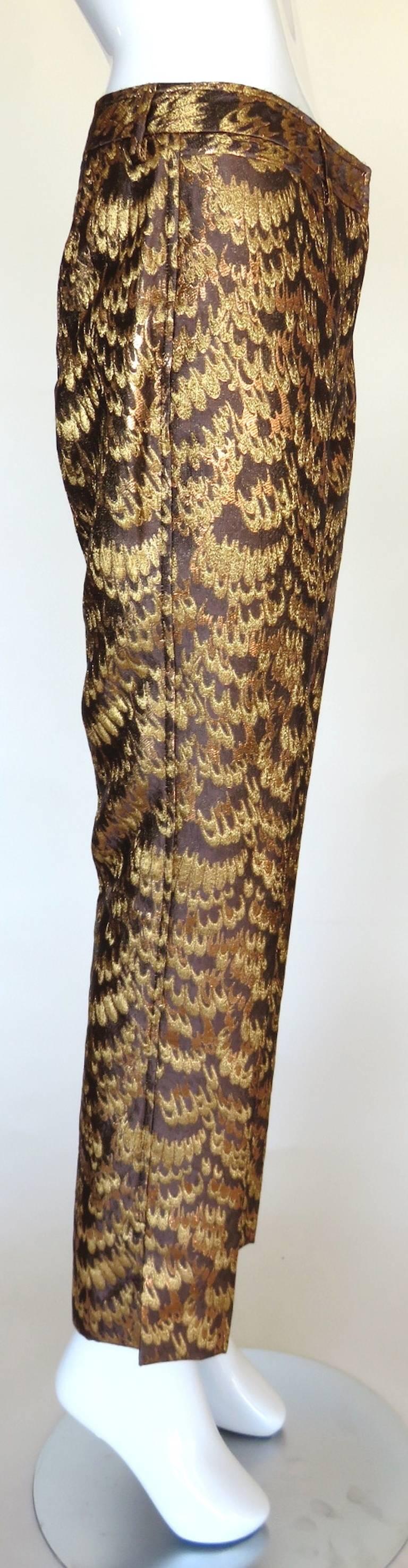 Brown DOLCE & GABBANA Golden brocade feather jacquard pants For Sale