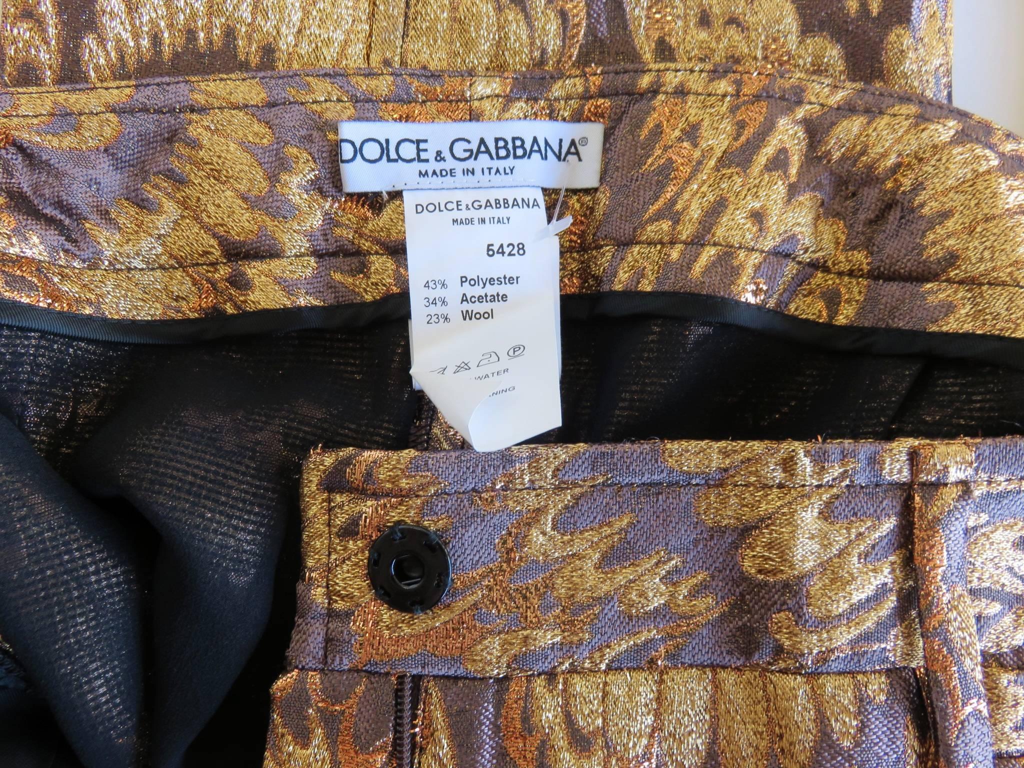 Women's DOLCE & GABBANA Golden brocade feather jacquard pants For Sale