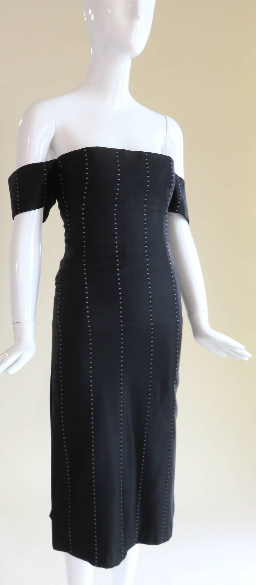 Black Pre-death 2001 ALEXANDER MCQUEEN Silk pinstripe cocktail dress For Sale