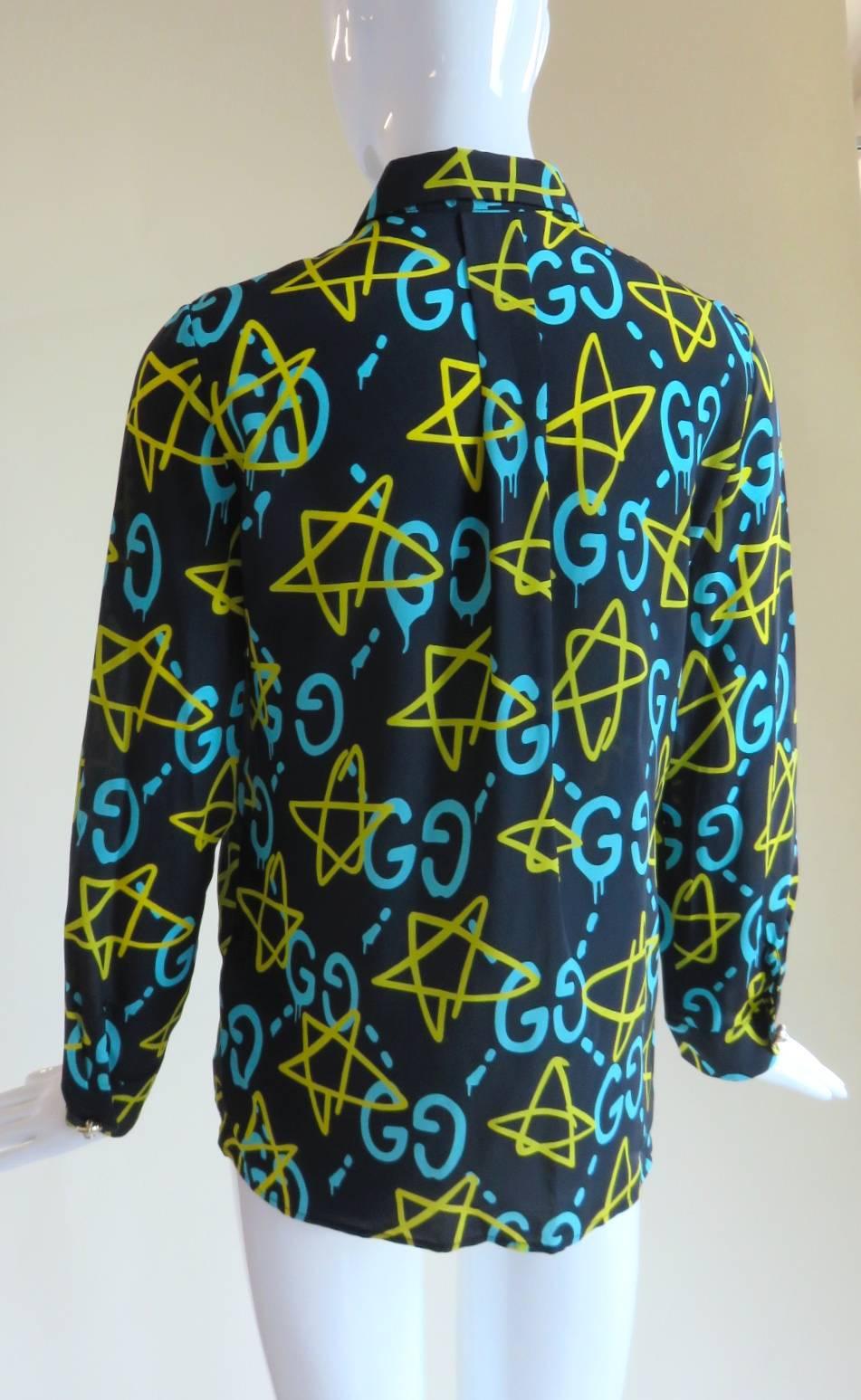 Women's 2016 GUCCI GHOST Printed silk shirt 