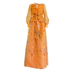 Vintage 1970's GUCCI Seashell printed silk organza 2pc. dress set