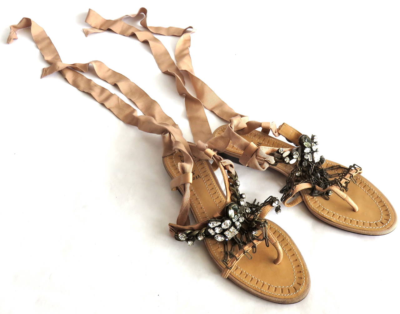 Women's New LANVIN PARIS Chain-link rhinestone sandals shoes