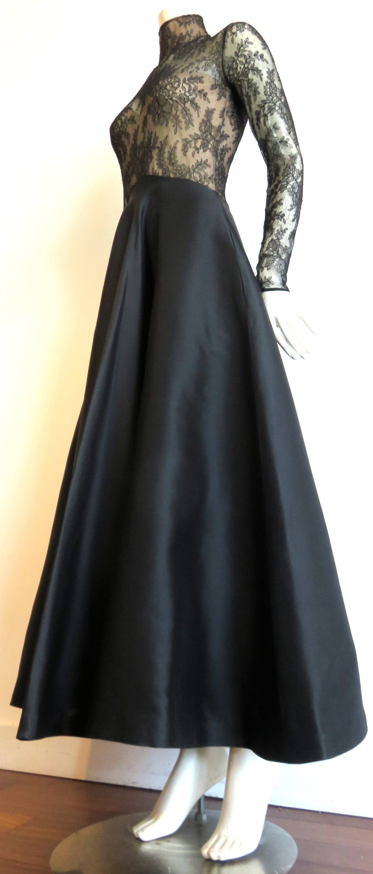1980's JEAN-LOUIS SCHERRER COUTURE Chantilly lace evening gown dress 5