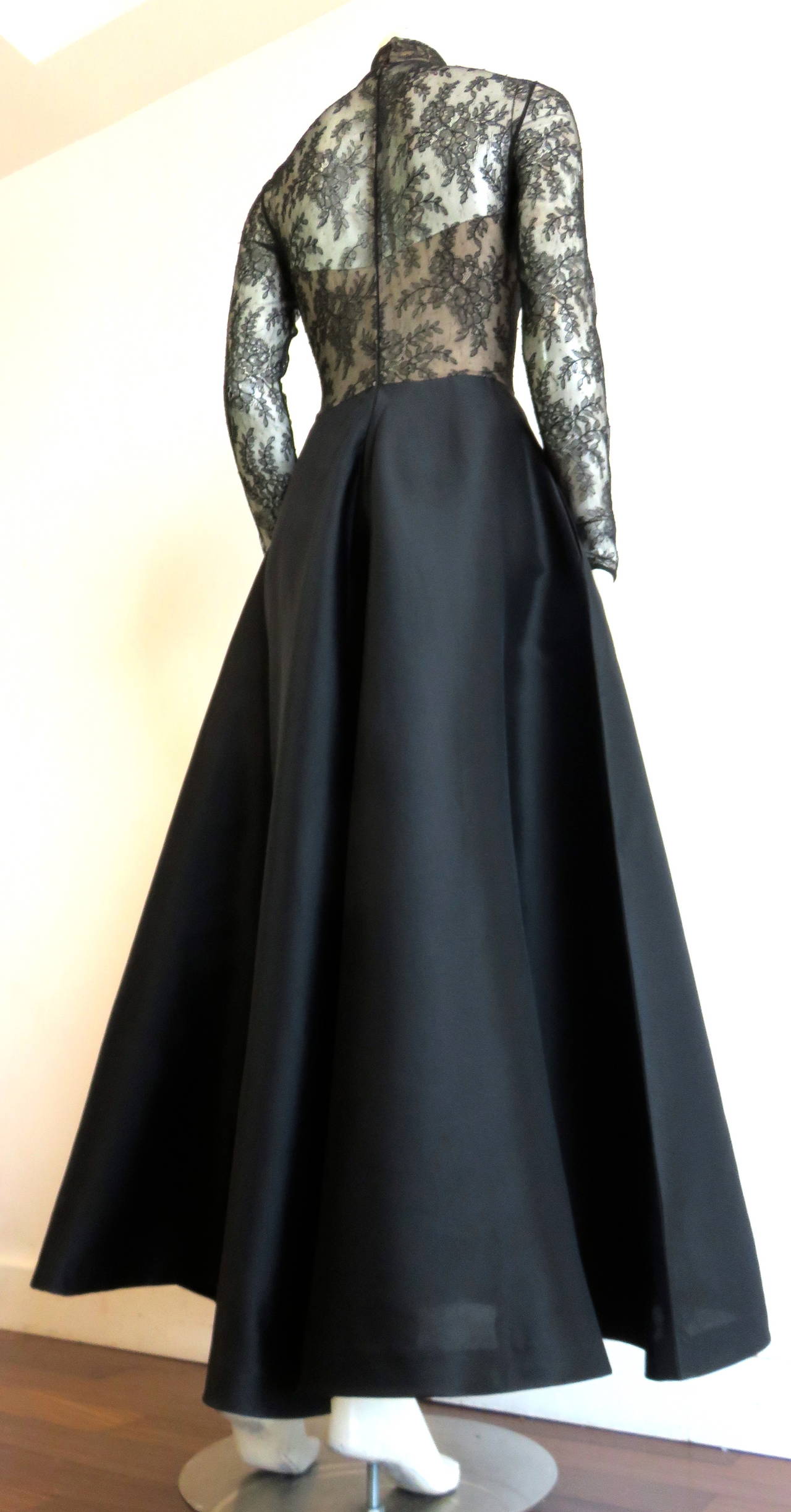 1980's JEAN-LOUIS SCHERRER COUTURE Chantilly lace evening gown dress 2