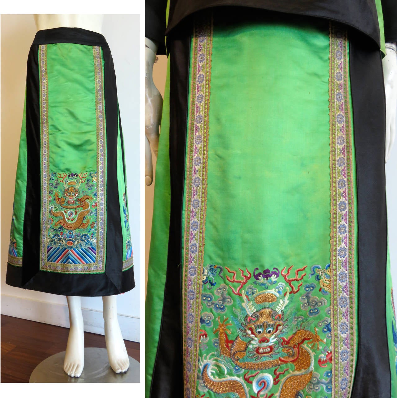 Vintage CHINESE Embroidered silk satin 2pc. set 5
