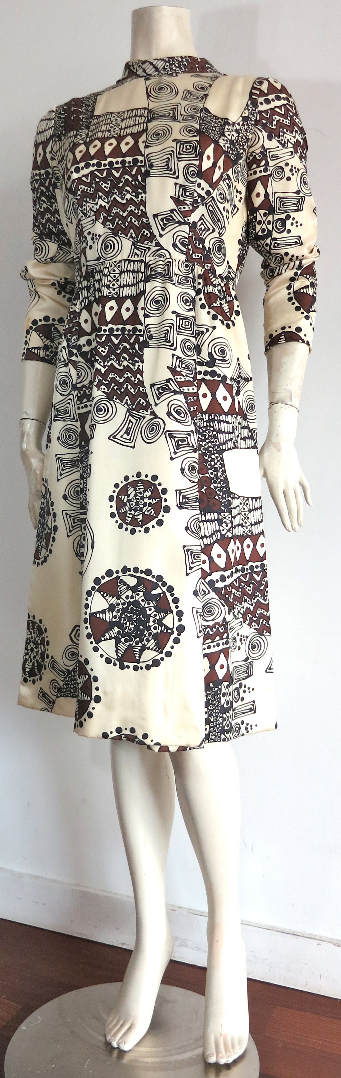 Women's 1960's ADELE SIMPSON Printed silk dress For Sale