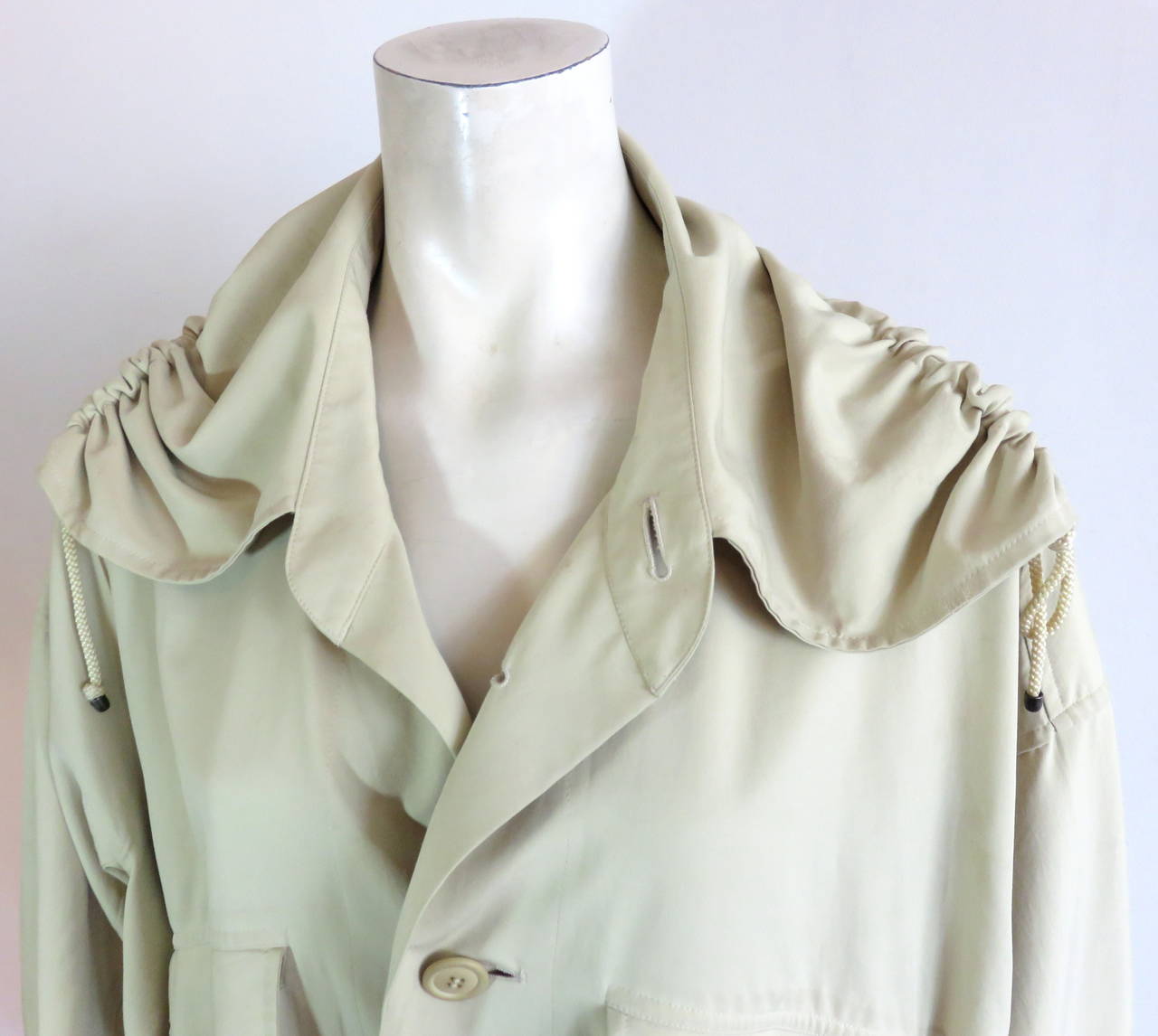 Gray 1980's ISSEY MIYAKE Windcoat hooded coat For Sale