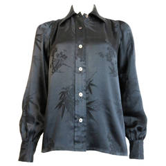 1970's YVES SAINT LAURENT Asian floral silk blouse shirt YSL