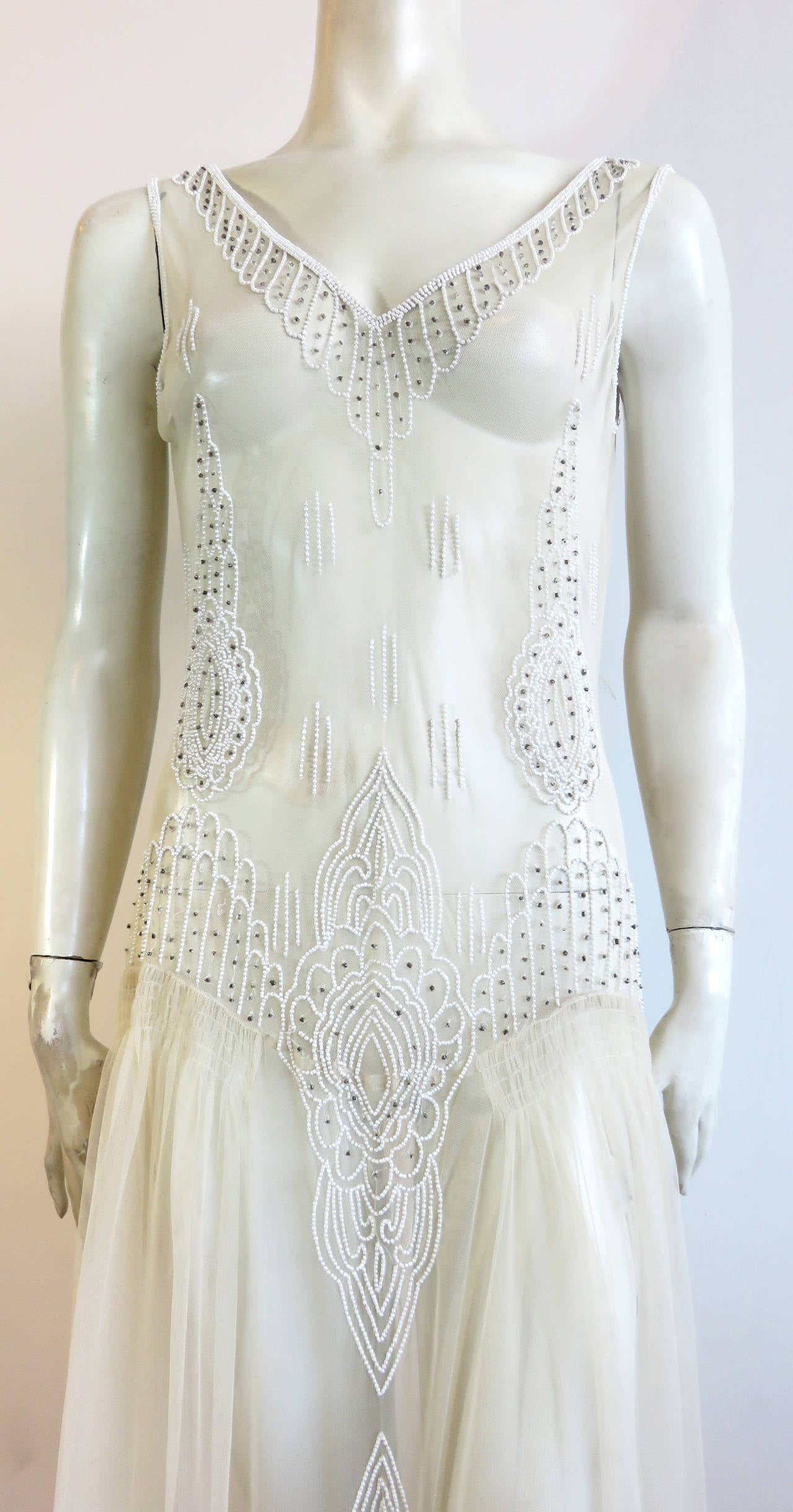 Gray 1920's-Inspired beaded sheer dress For Sale