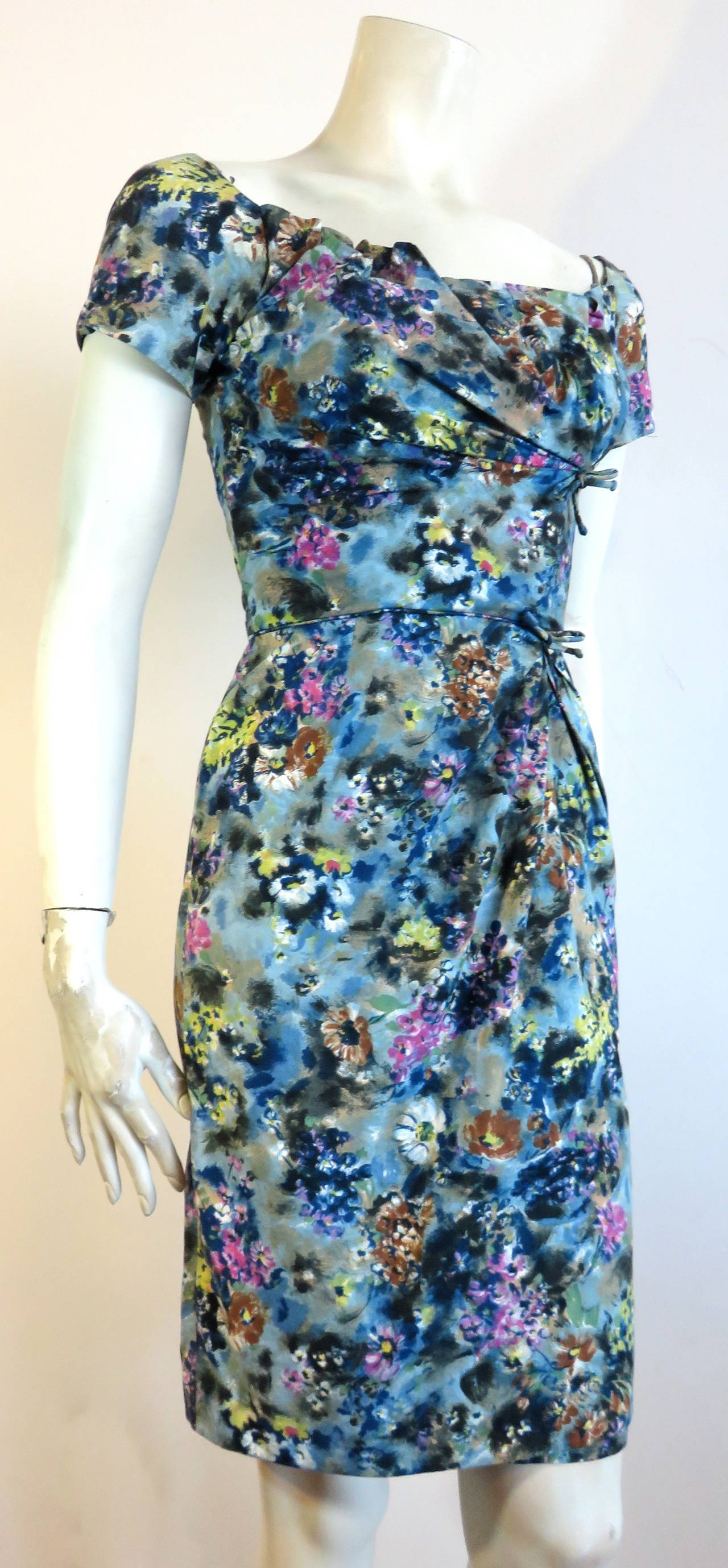 1950's CEIL CHAPMAN Floral printed dress For Sale 2