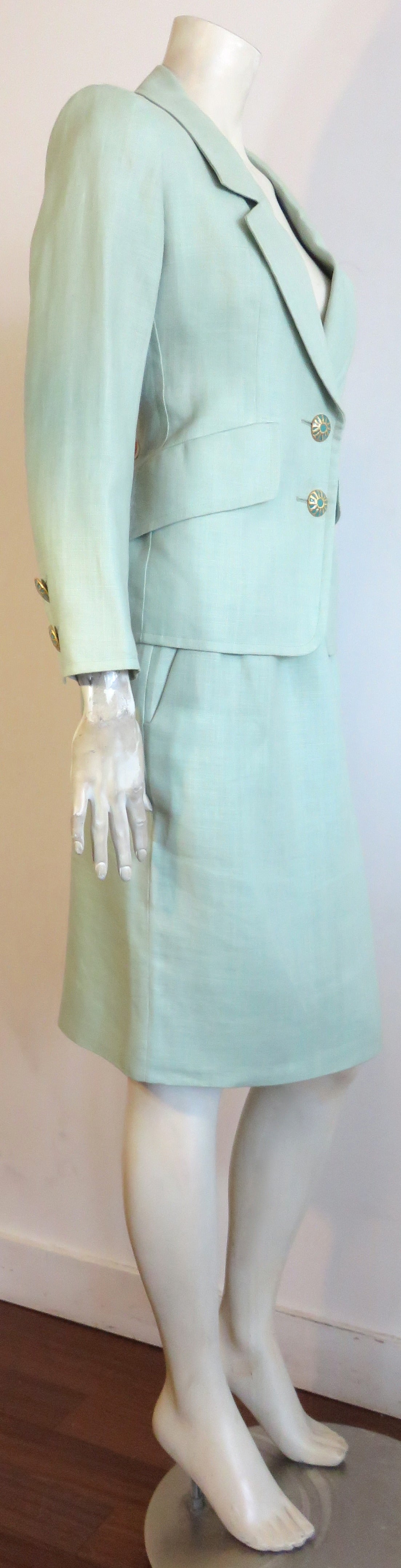 1990's YVES SAINT LAURENT YSL Linen skirt suit In Excellent Condition For Sale In Newport Beach, CA