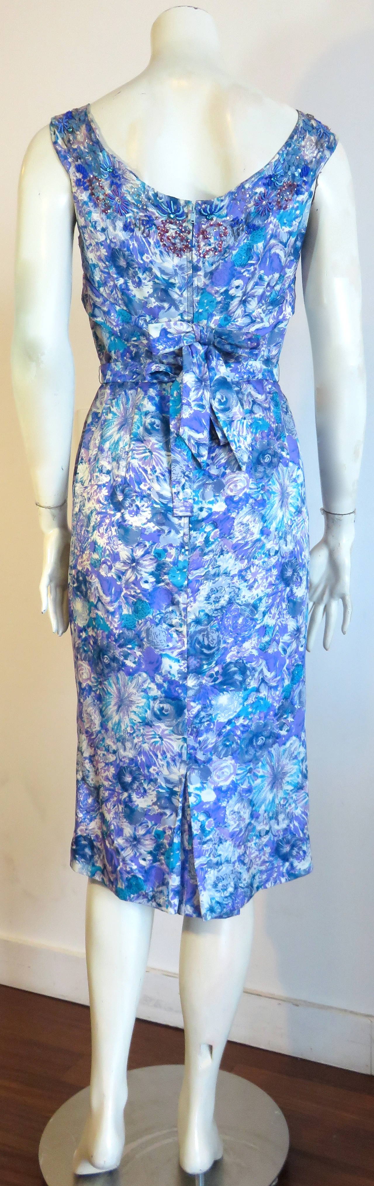 1950's ADELE SIMPSON Beaded floral silk cocktail dress For Sale 1