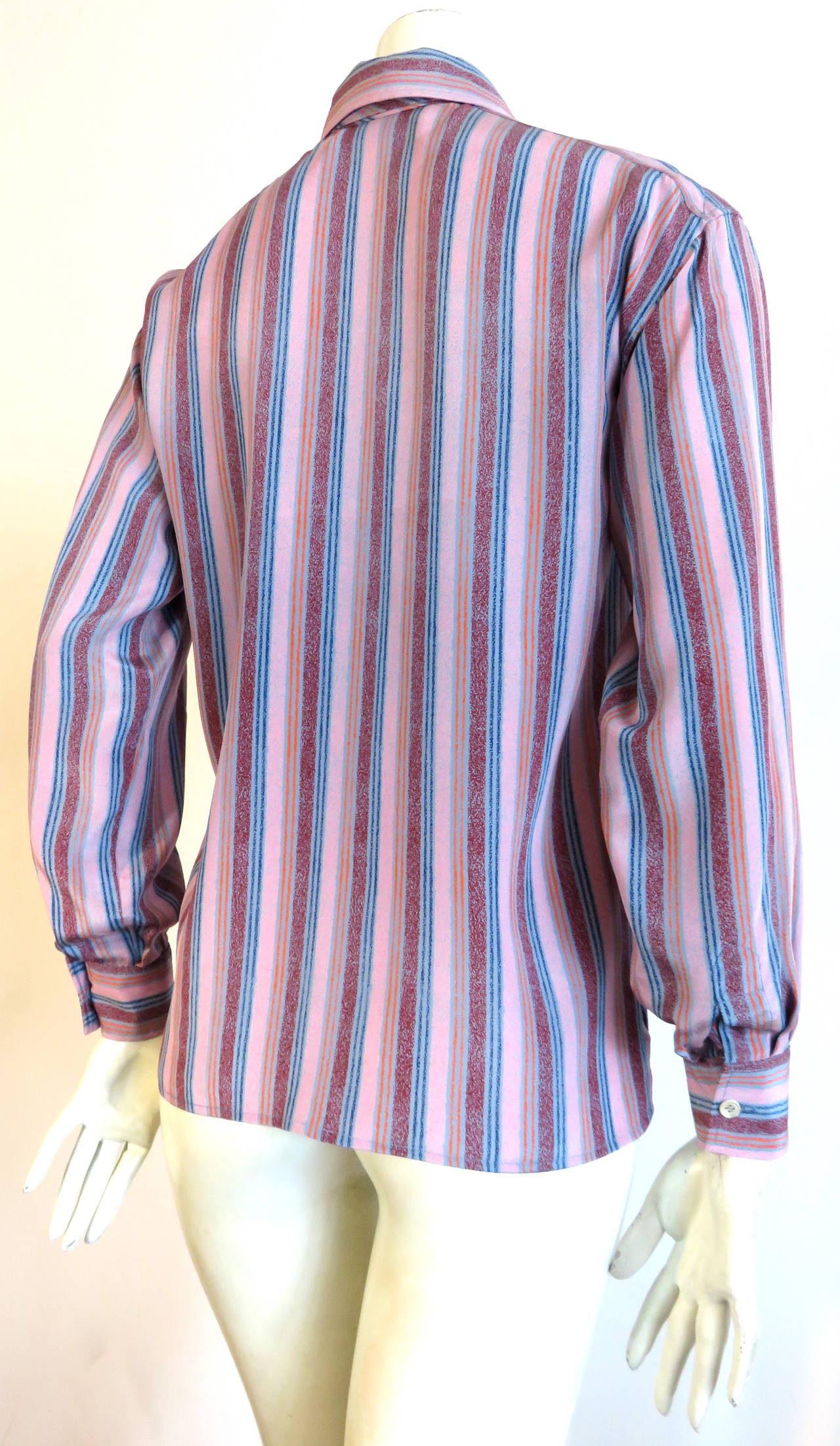 1970's YVES SAINT LAURENT Stripe silk blouse / shirt & scarf YSL In Excellent Condition For Sale In Newport Beach, CA