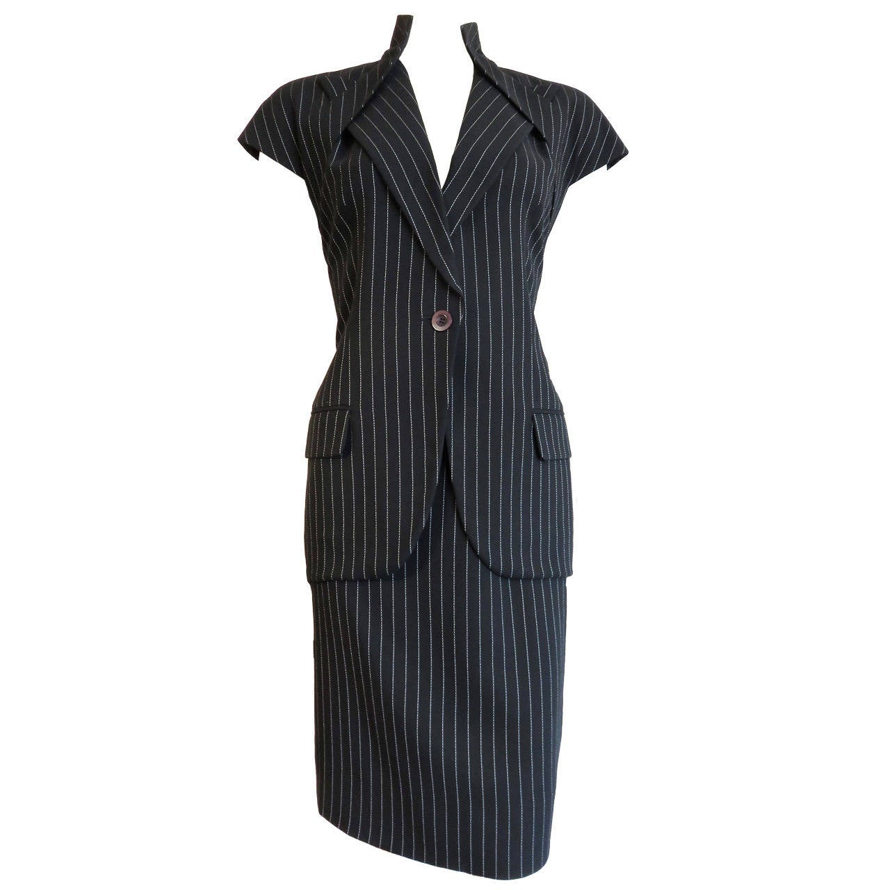 1998 GIVENCHY COUTURE by ALEXANDER McQUEEN Pinstripe skirt suit For Sale