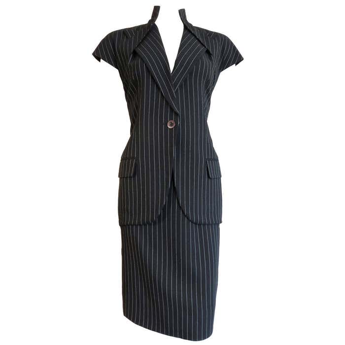 1998 GIVENCHY COUTURE by ALEXANDER McQUEEN Pinstripe skirt suit For ...