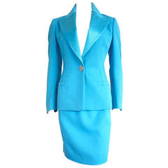 1990's GIANNI VERSACE COUTURE Turquoise skirt suit