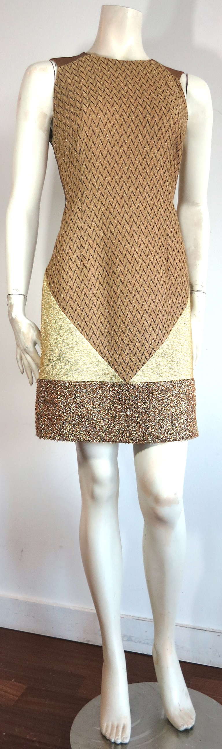 Women's New MISSONI ITALY Metallic gold patchwork cocktail dress
