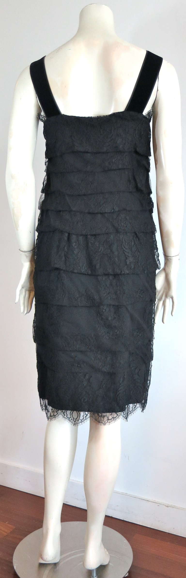 Women's LANVIN PARIS  Tiered black lace dress For Sale