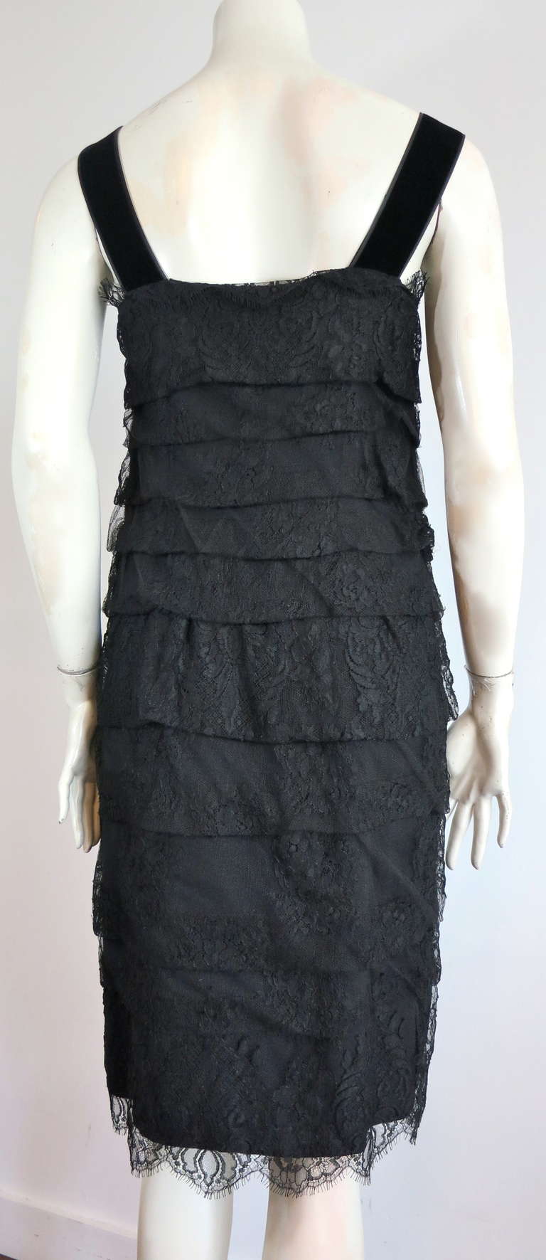 LANVIN PARIS  Tiered black lace dress For Sale 1