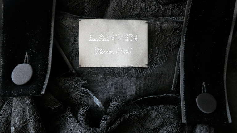 LANVIN PARIS  Tiered black lace dress For Sale 3