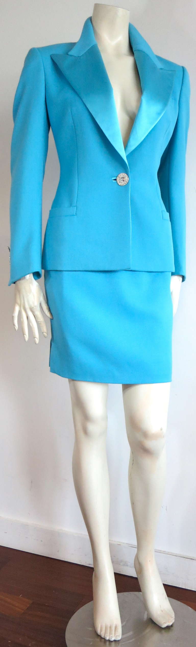 Women's 1990's GIANNI VERSACE COUTURE Turquoise skirt suit