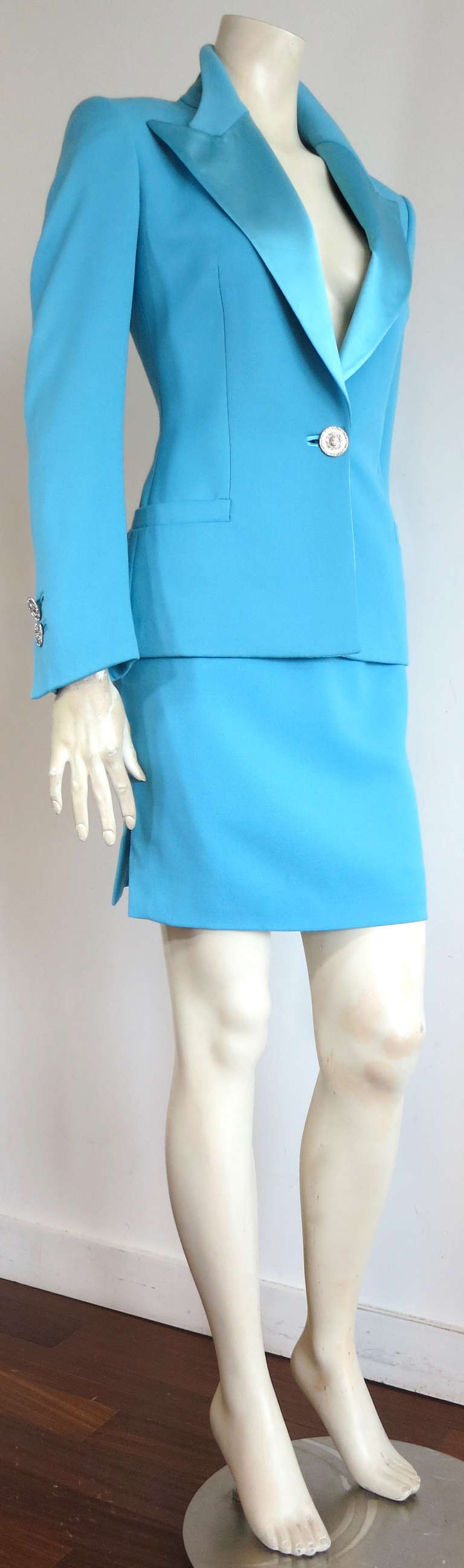 1990's GIANNI VERSACE COUTURE Turquoise skirt suit 2