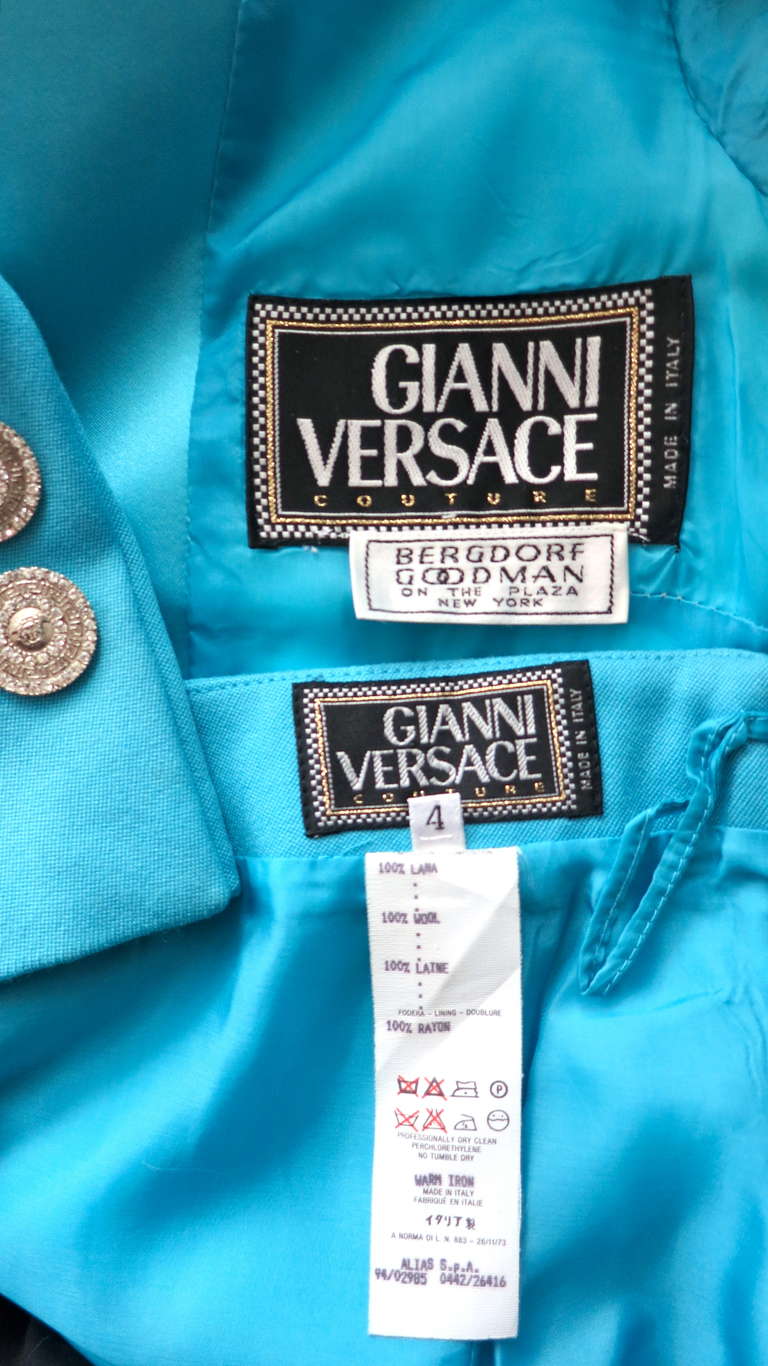 1990's GIANNI VERSACE COUTURE Turquoise skirt suit 1