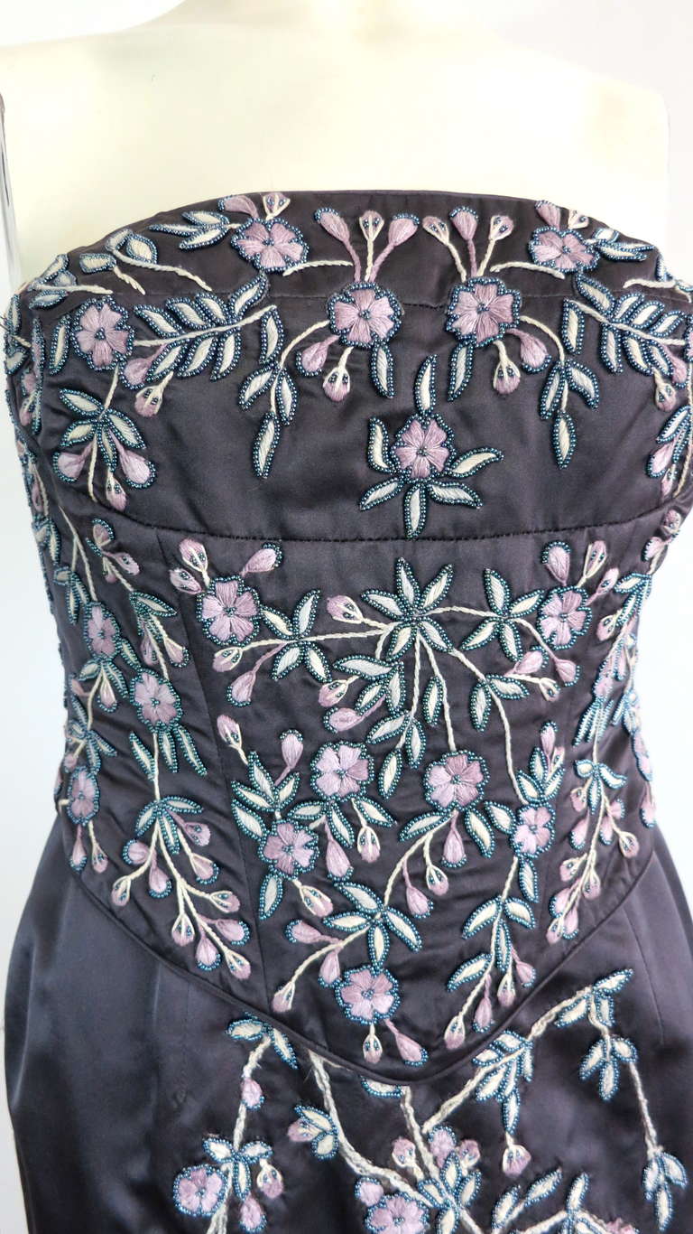 Vintage EAVIS and BROWN LONDON Embroidered satin evening dress For Sale ...