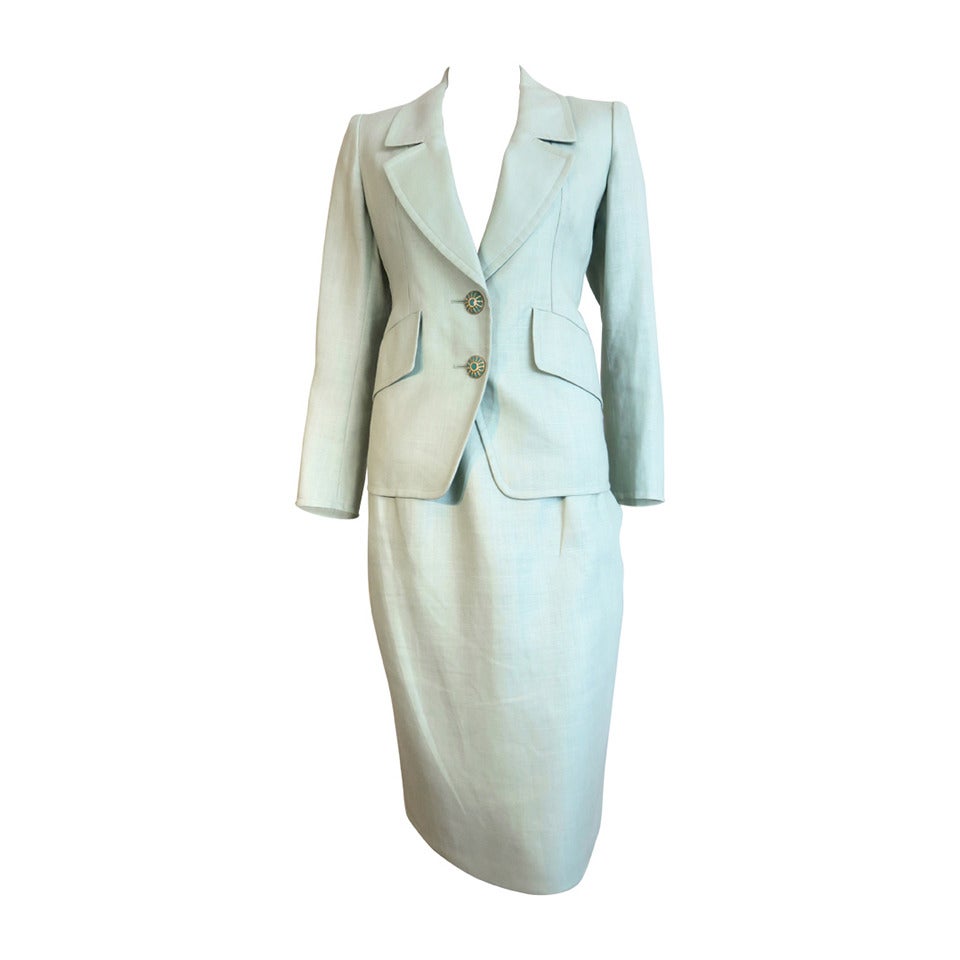 1990
s YVES SAINT LAURENT YSL Linen skirt suit For Sale