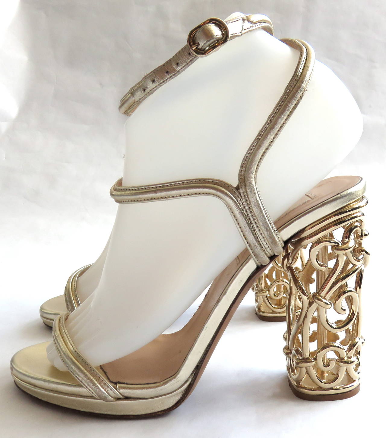 VALENTINO Metallic gold leather & metal cage heels shoes 1