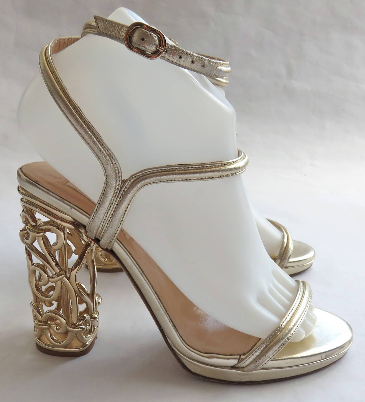 Women's VALENTINO Metallic gold leather & metal cage heels shoes