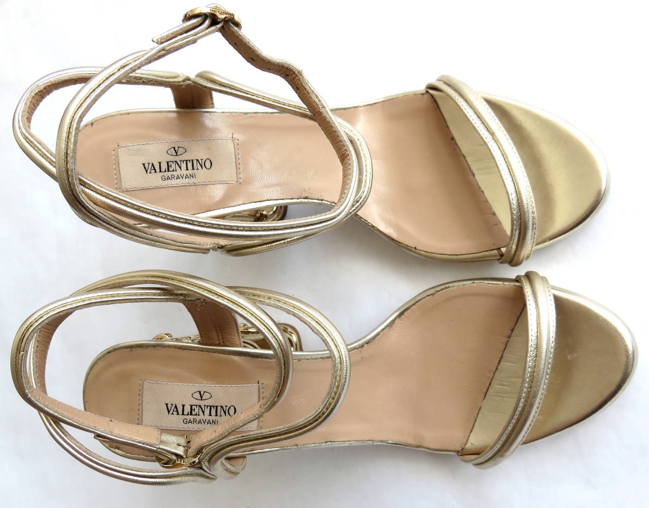 VALENTINO Metallic gold leather & metal cage heels shoes 4