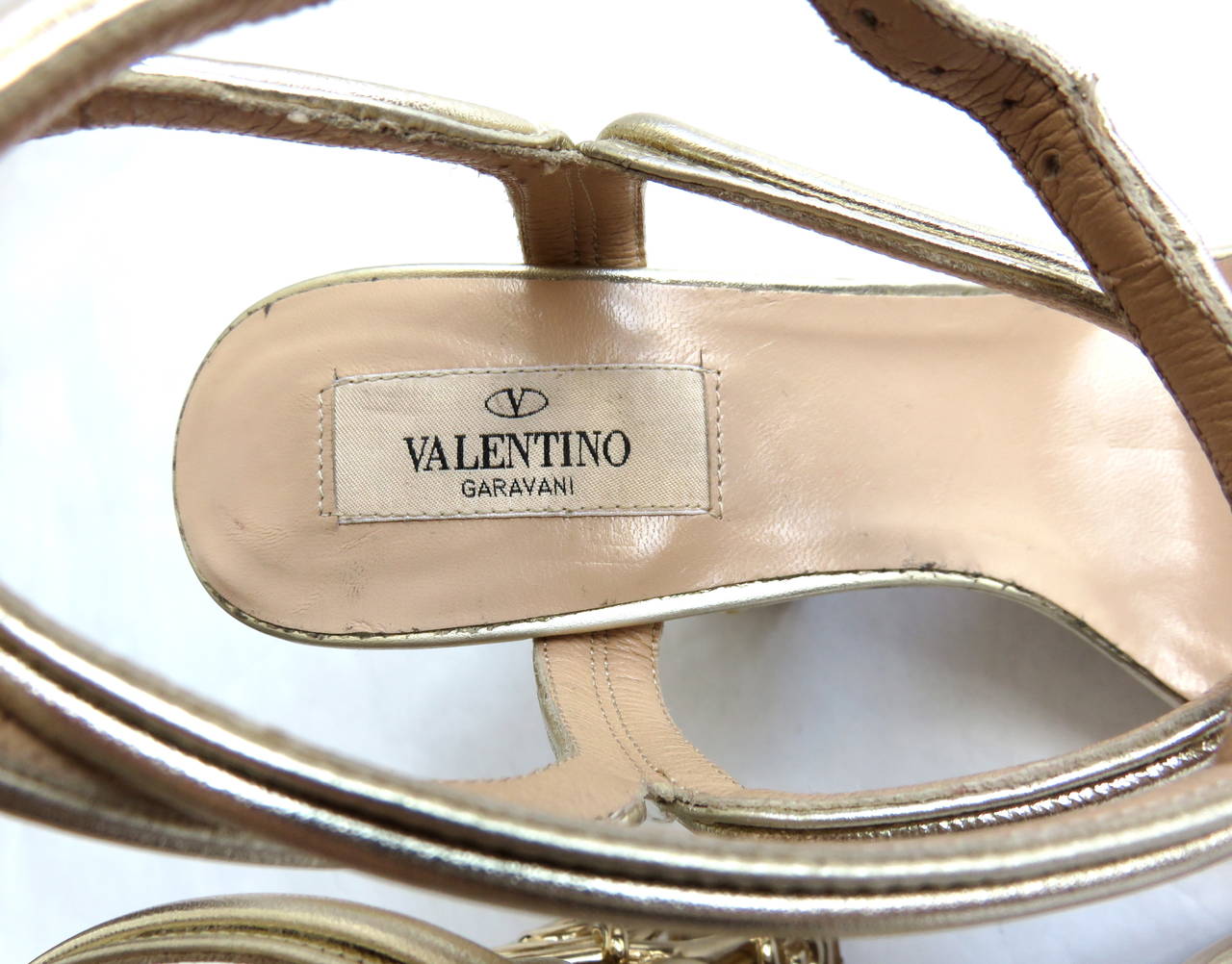 VALENTINO Metallic gold leather & metal cage heels shoes 5