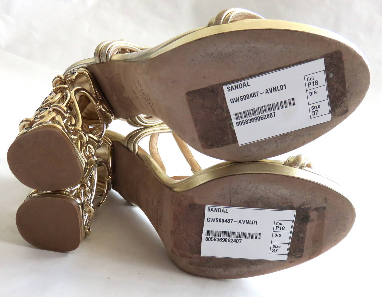 VALENTINO Metallic gold leather & metal cage heels shoes 6