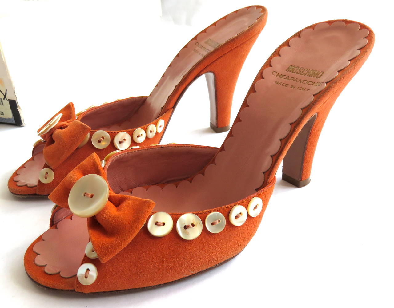 Women's 1990's MOSCHINO Button detail suede heels shoes For Sale